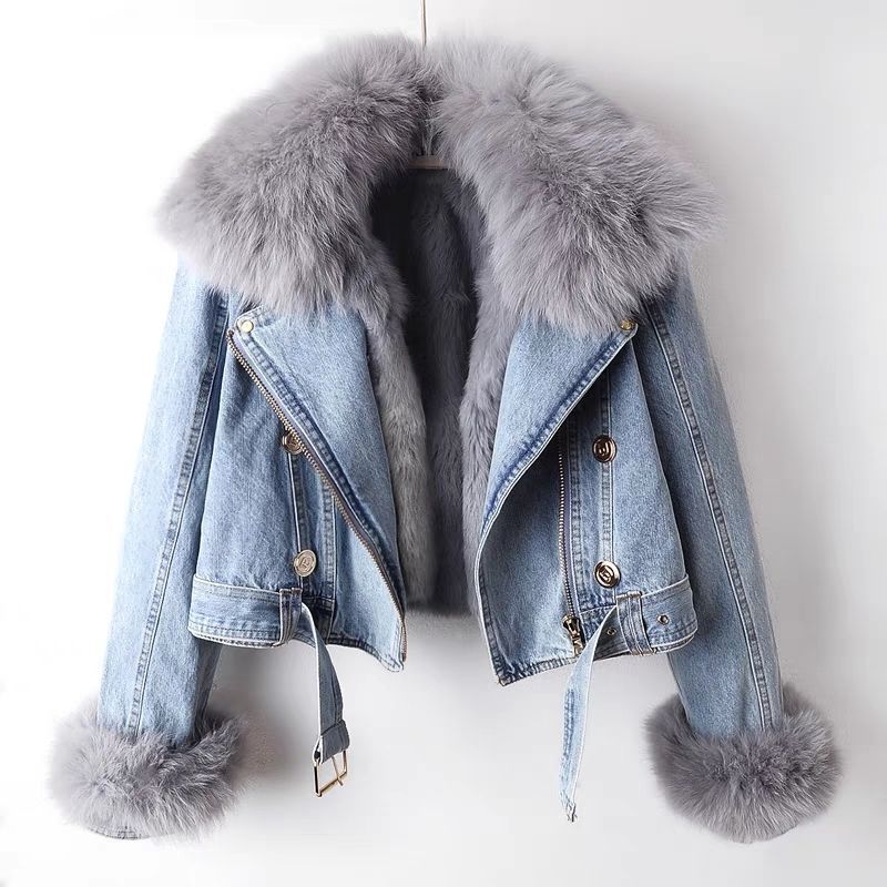 Women’s Denim Fur Coat | Detachable Liner