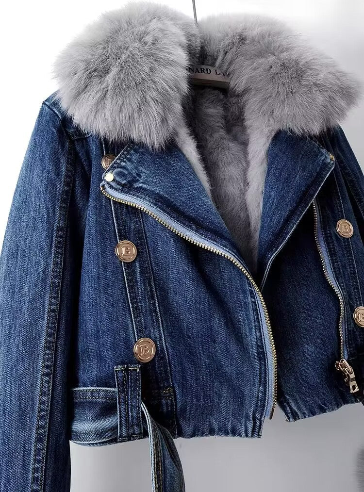 Women’s Denim Fur Coat | Detachable Liner
