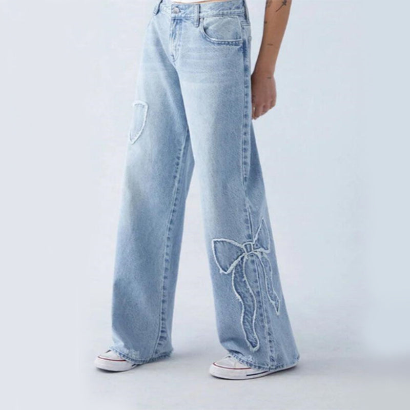 Women’s Butterfly Embroidered Jeans | Baggy Straight Pants