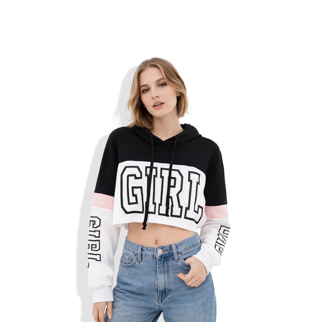 Women’s Crop Hoodie | Patchwork Graphic Sweatshirt