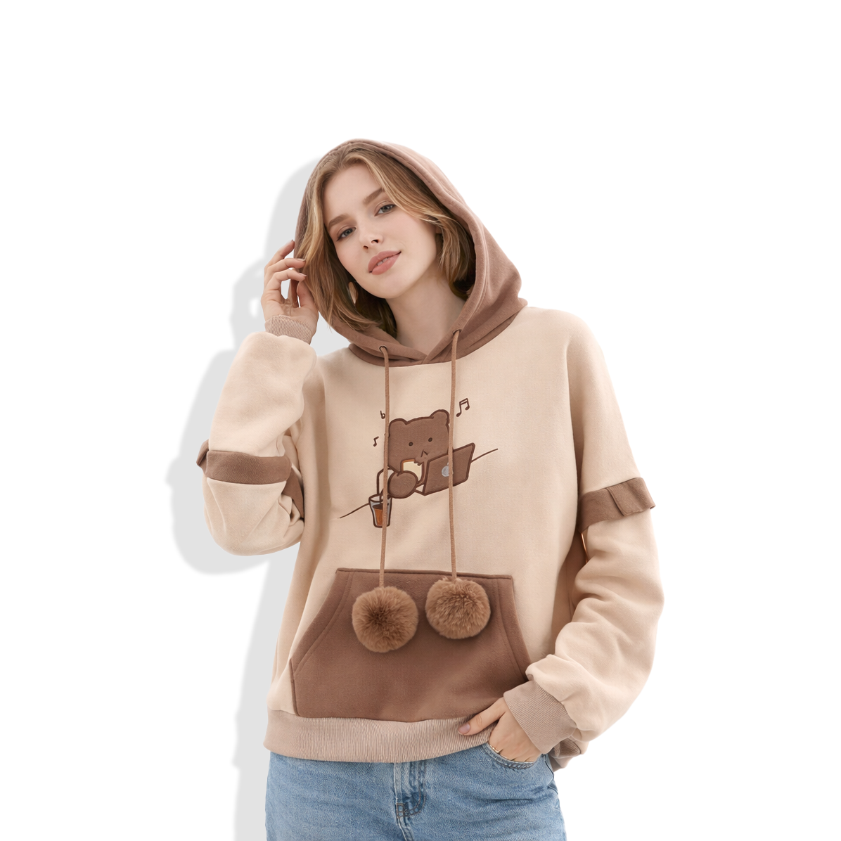 Women’s Bear Embroidery Hoodie | Oversized Velvet Sweatshirt