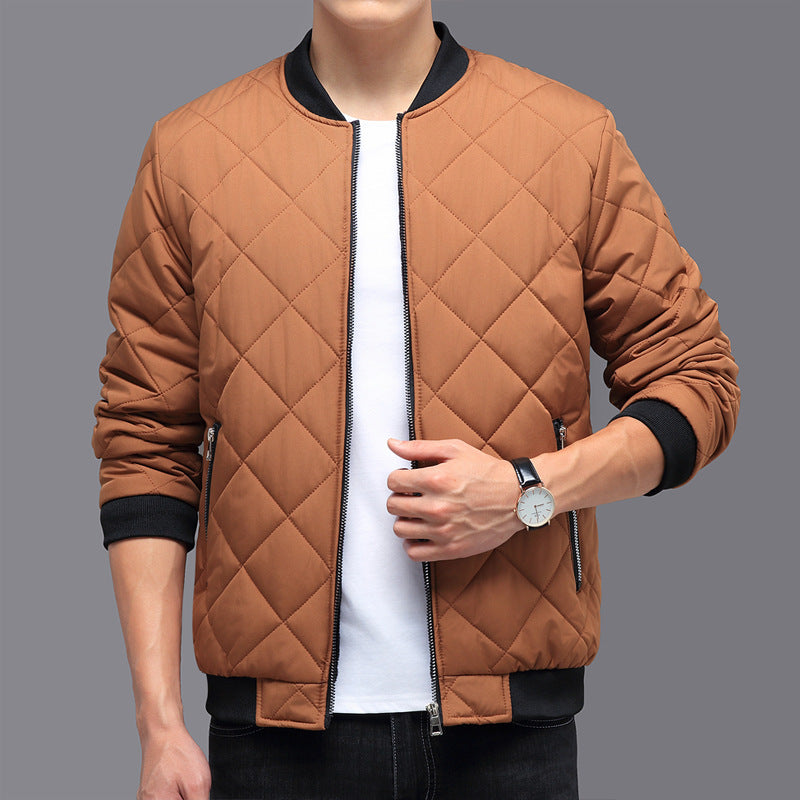 Men’s Rhombic-Sewing Cotton Winter Jacket | Baseball Coat