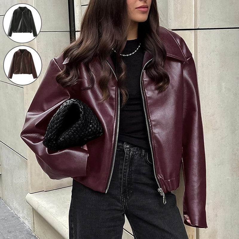 Women’s Faux Leather Biker Jacket | Lapel