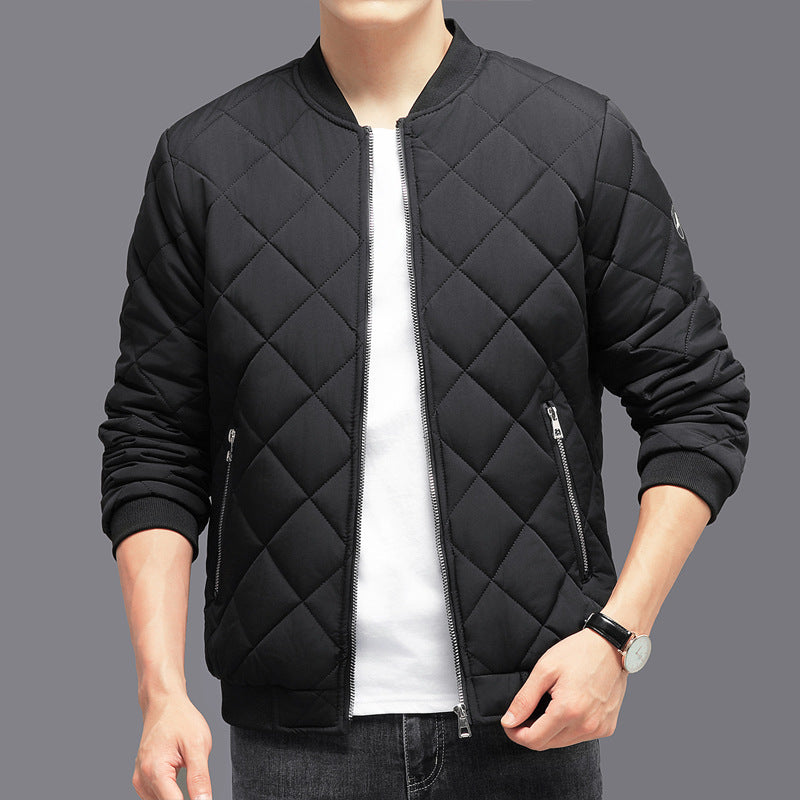 Men’s Rhombic-Sewing Cotton Winter Jacket | Baseball Coat