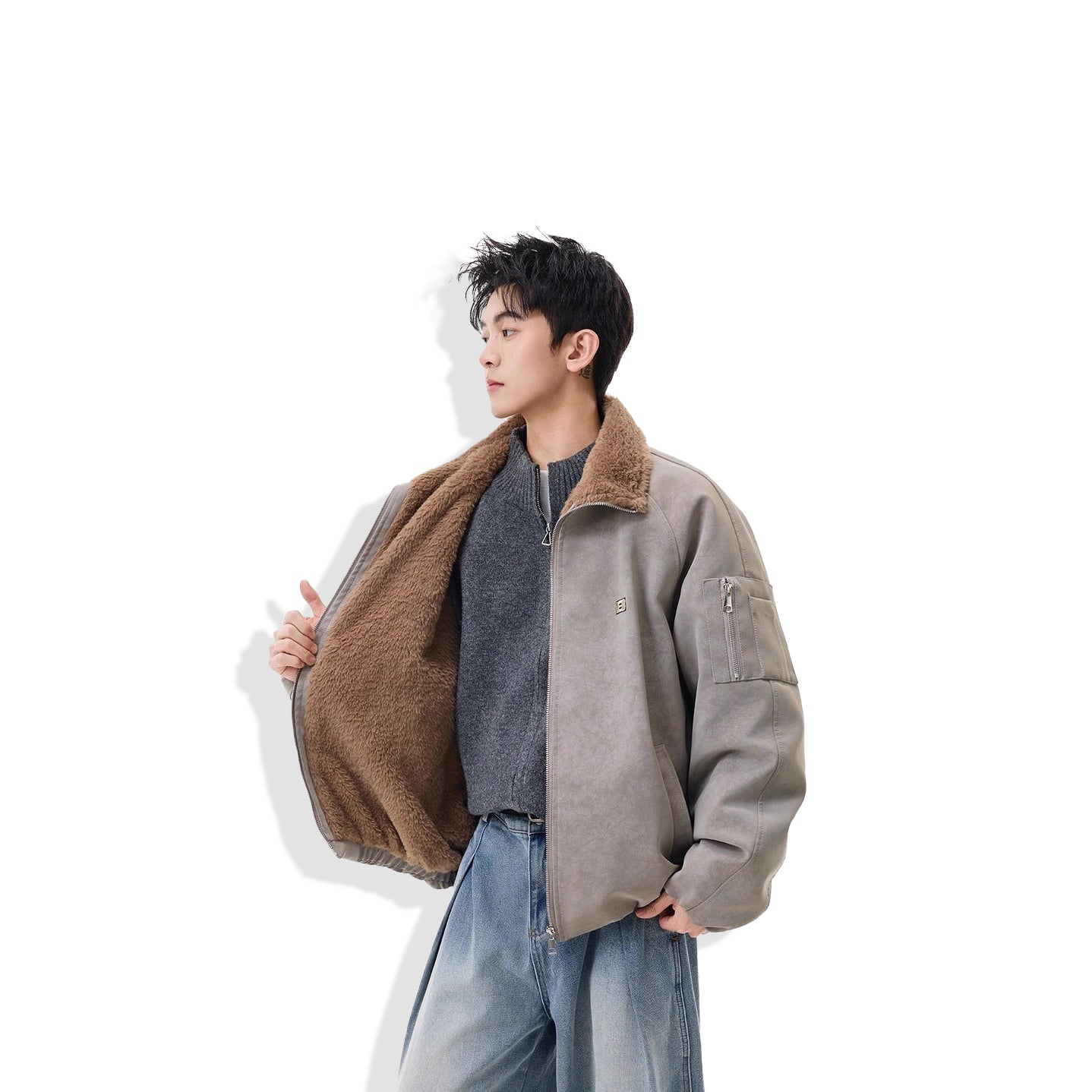 Men's Fleece-Lined Leather Jacket | Retro Lapel Winter Coat