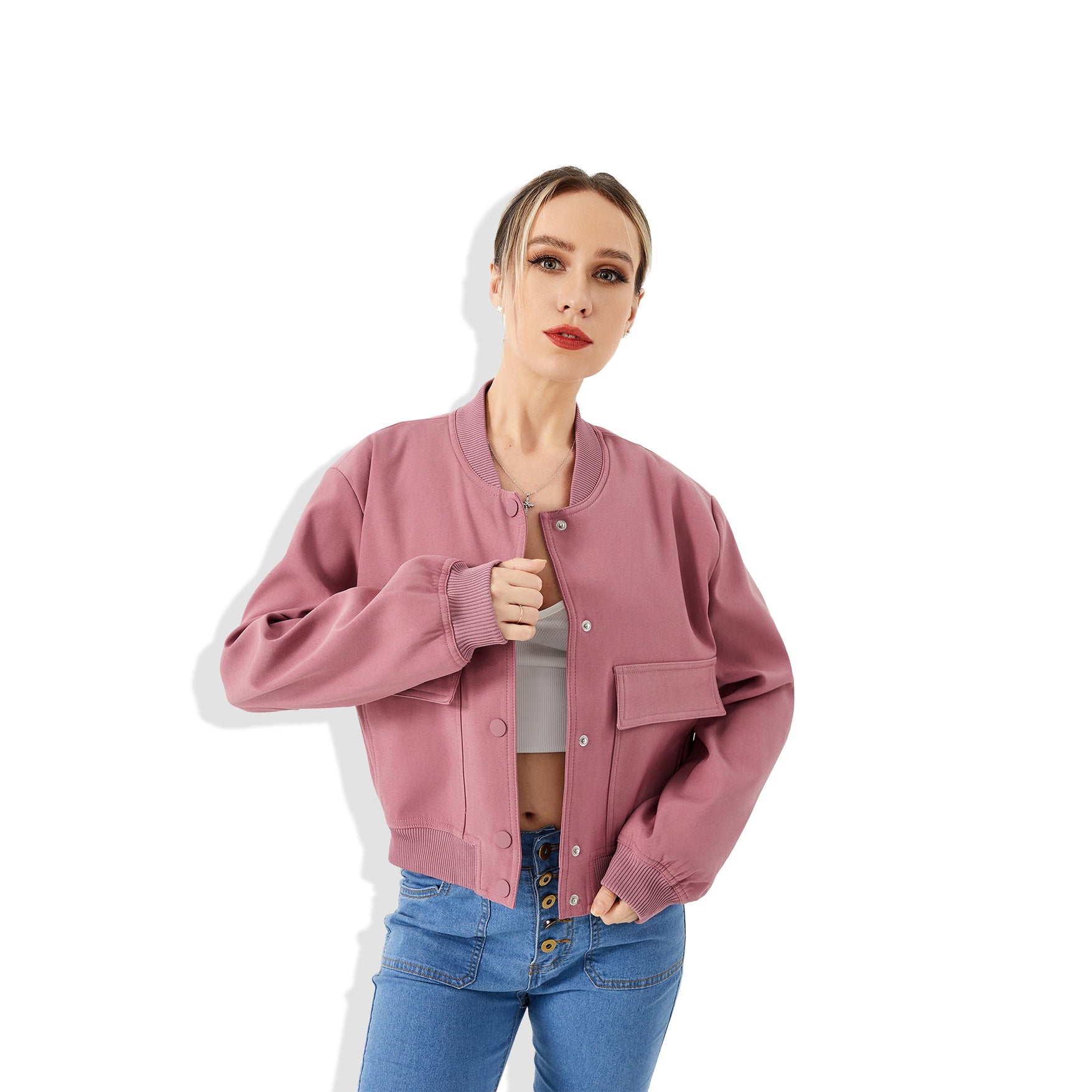 Women’s Cropped Bomber Jacket | Lightweight Varsity Jacket
