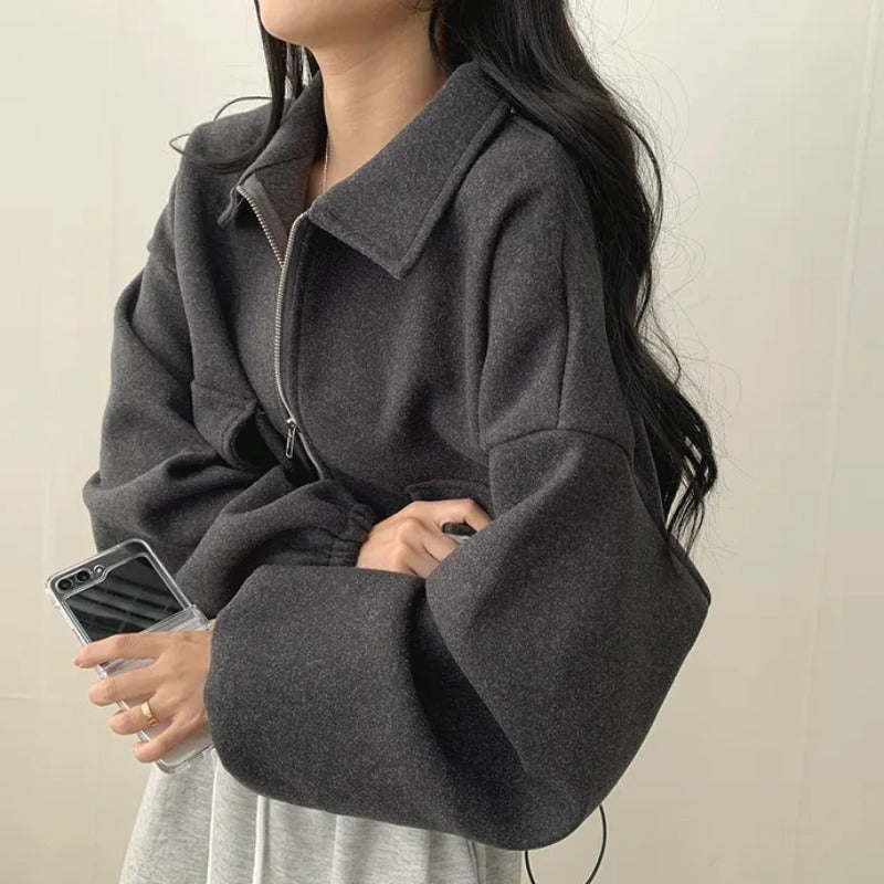 Women's Loose Lapel Drawstring Jacket | Casual Short Coat