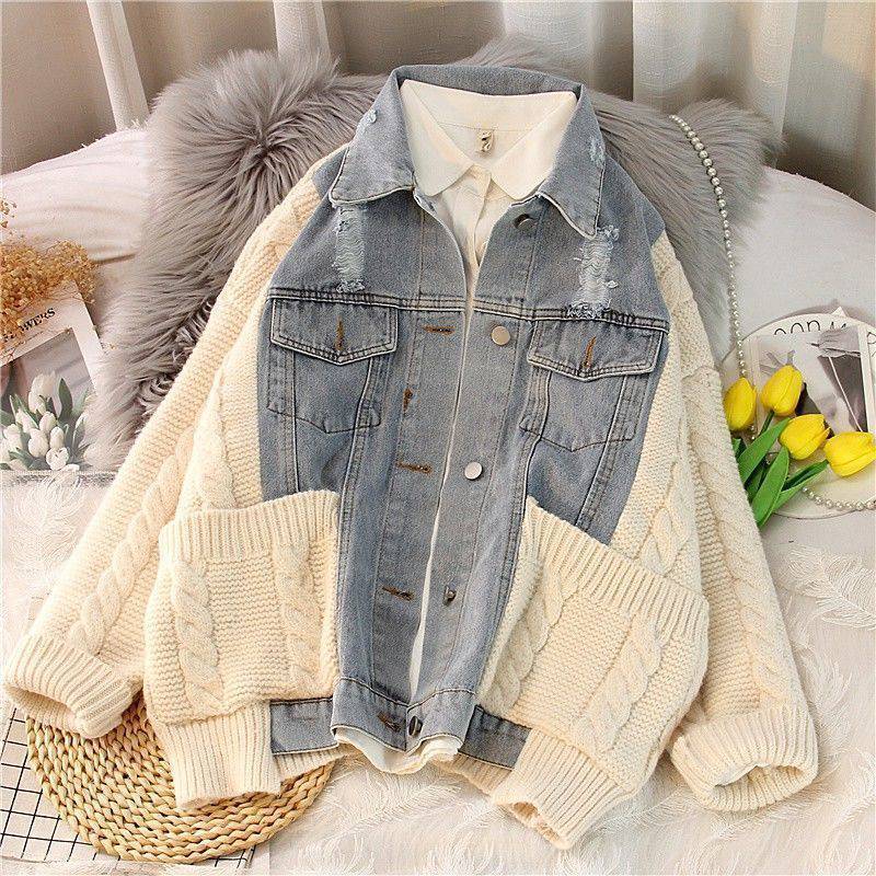 Women’s Loose Denim Jacket | Knitted Cardigan Style Outerwear
