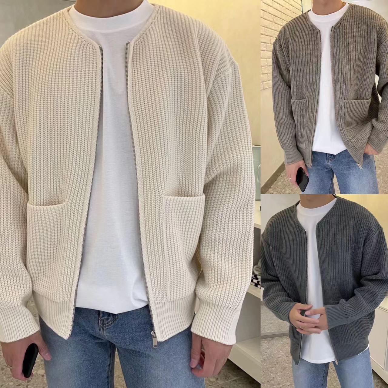 Men’s Knit Cardigan Sweater | Zip Funnel Neck