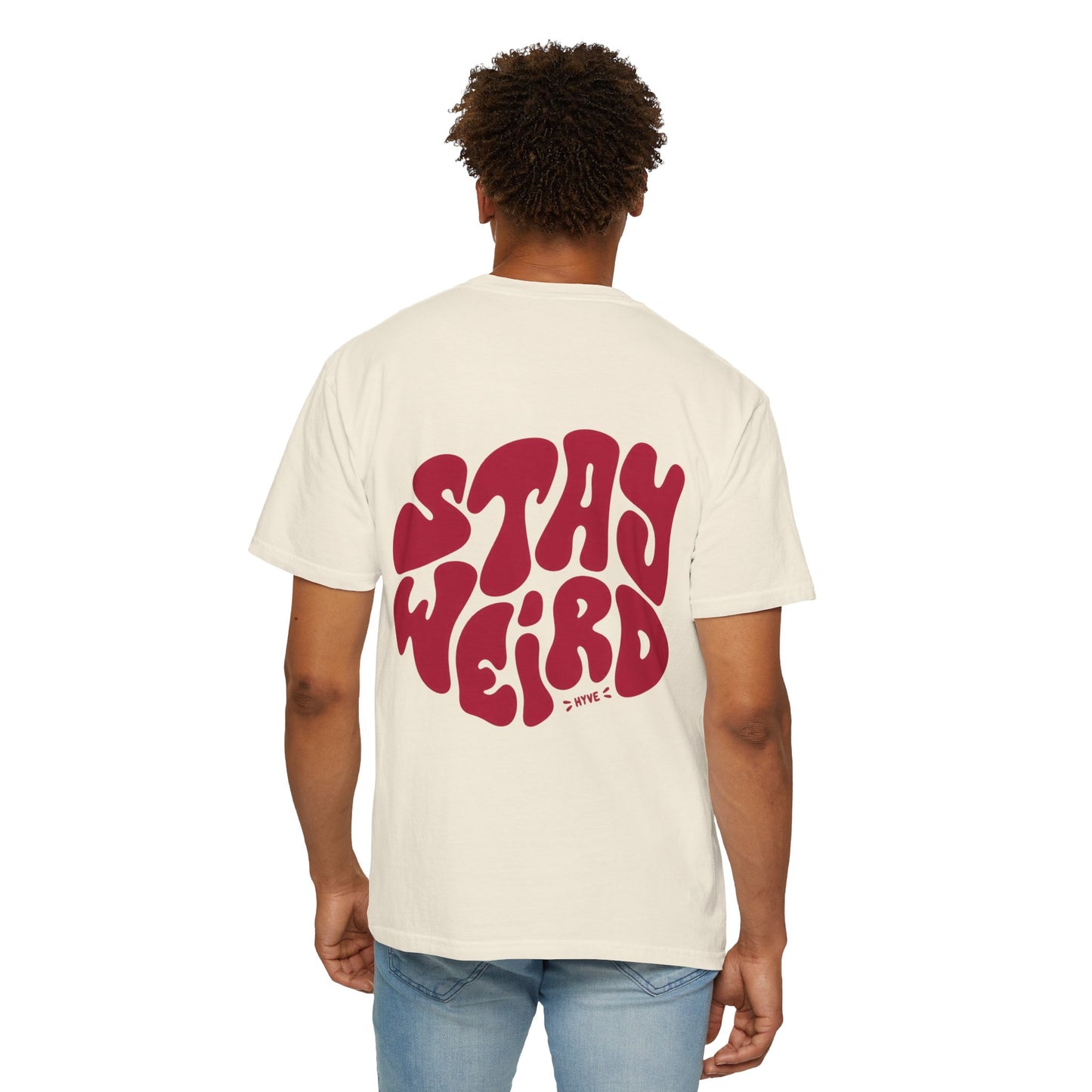 Stay Weird Graphic T-Shirt — Retro Red Psychedelic Design