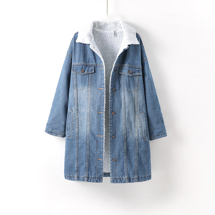 Women’s Fur-Lined Denim Jacket | Winter Wool Bomber Coat