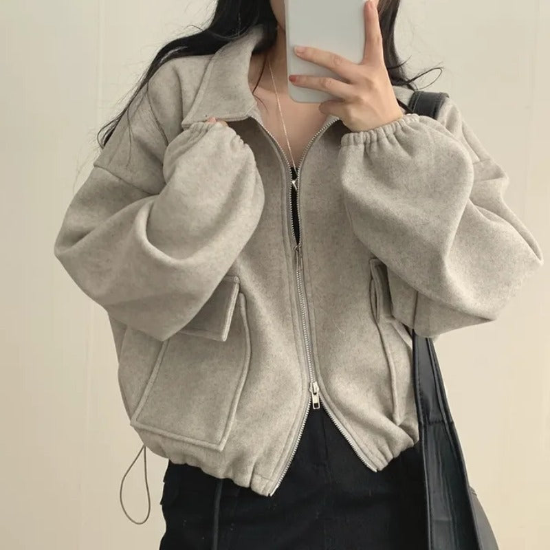 Women's Loose Lapel Drawstring Jacket | Casual Short Coat