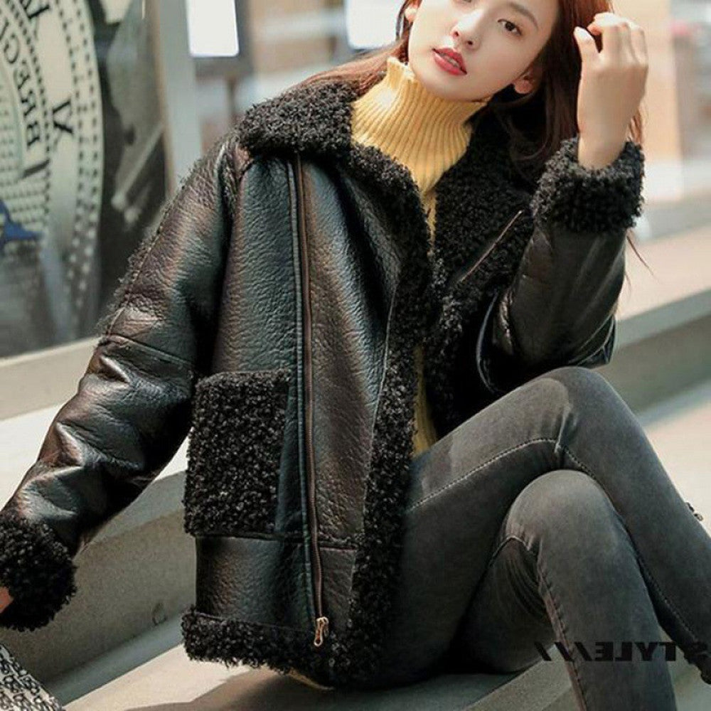 Women’s Lamb Wool Fur Coat | Warm Solid Color Winter Outerwear