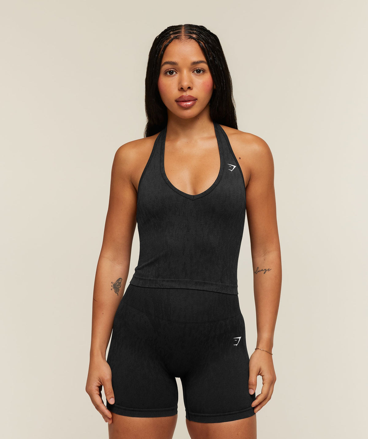 Adapt Animal x Whitney Halter Neck Shelf Cami - Black/Asphalt Grey product image