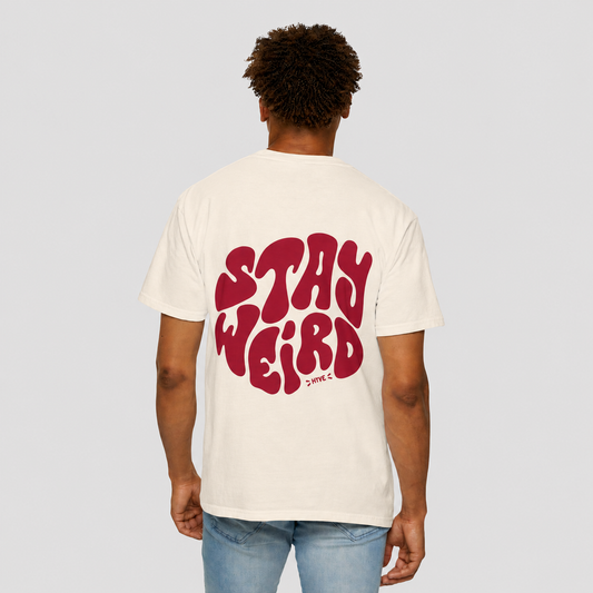 Stay Weird Graphic T-Shirt - Retro Red Psychedelic Design